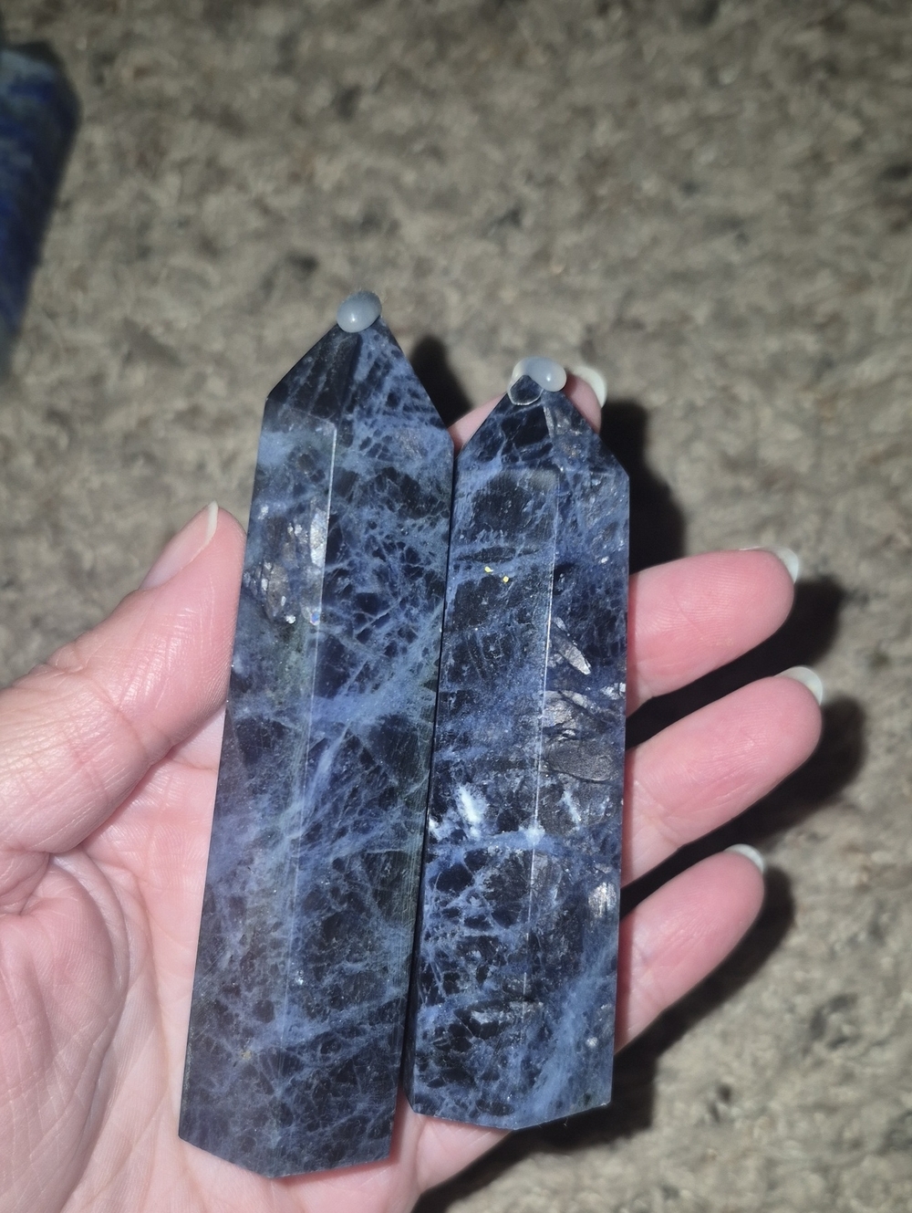 Blue Sodalite Crystal Point Pair